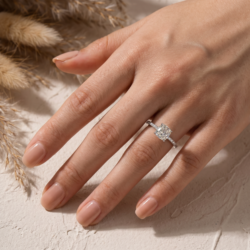 Velirella 2~2.5 Carat Cushion Cut White Sapphire Women's Engagement Ring