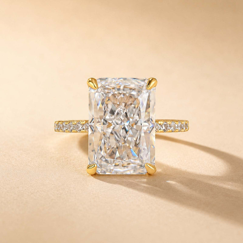Brass 7.0Ct Simulated Diamond Radiant Cut Engagement Ring Or Enhancer Wedding Set In Brass