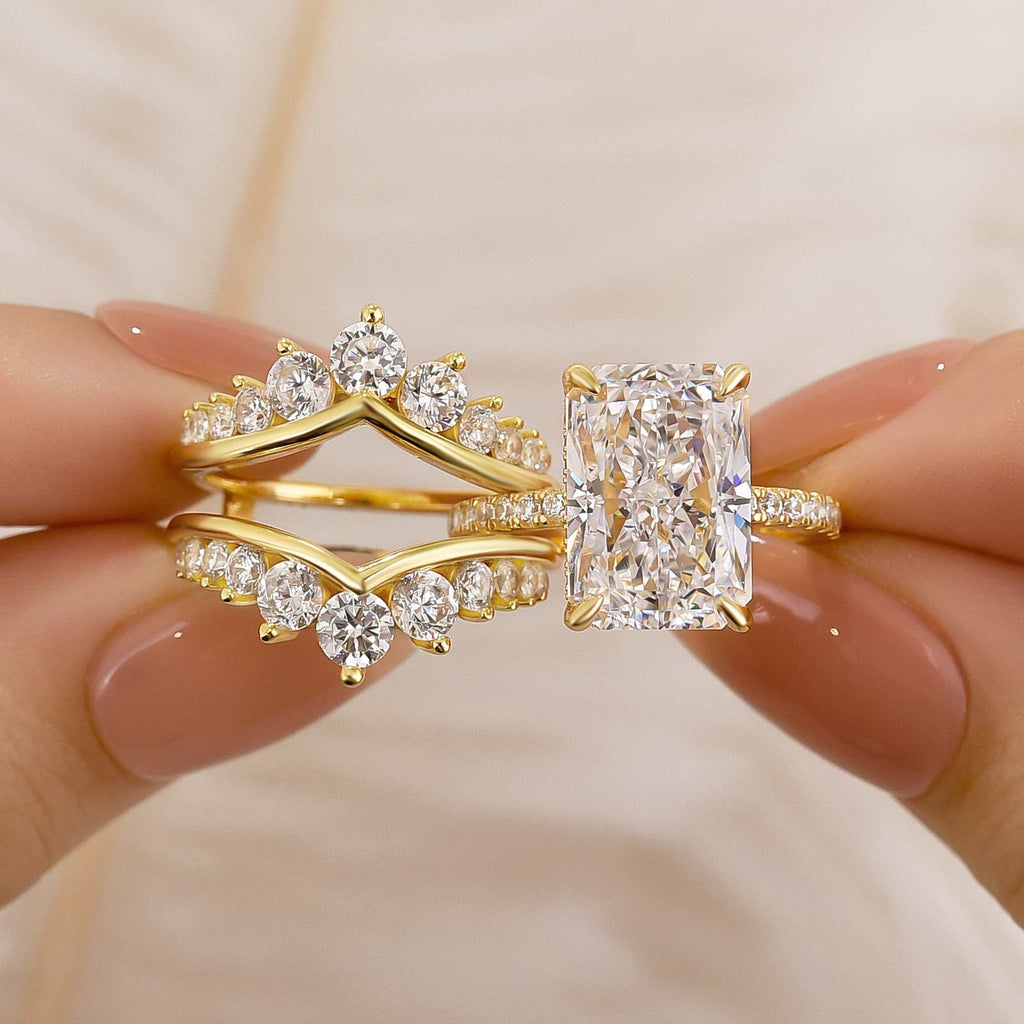 7.0Ct Simulated Diamond Radiant Cut Engagement Ring Promise Rings In Brass - Velirellajewelry