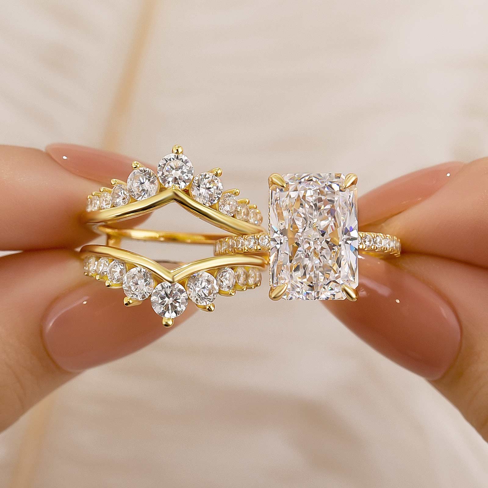 7.0Ct Simulated Diamond Radiant Cut Engagement Ring Promise Rings In Brass - Velirellajewelry