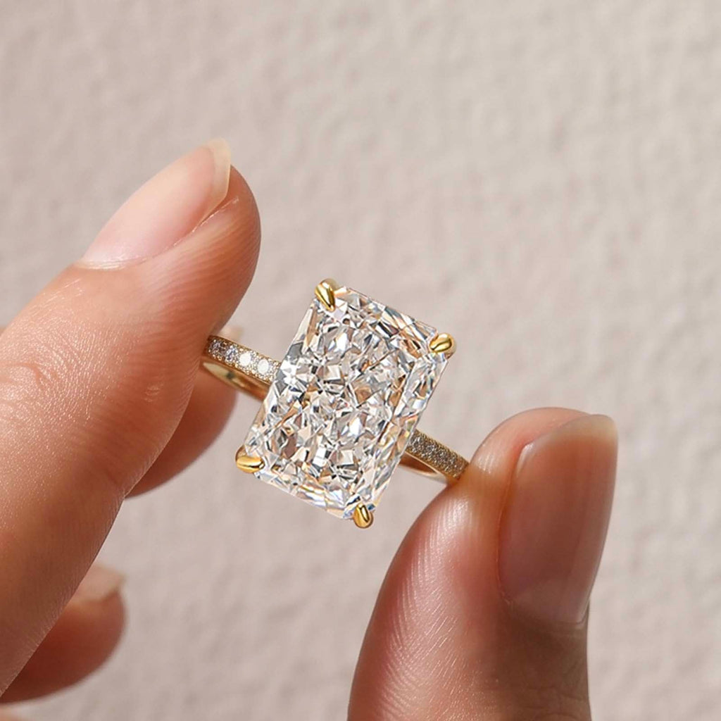 Brass 7.0Ct Simulated Diamond Radiant Cut Engagement Ring Or Enhancer Wedding Set In Brass
