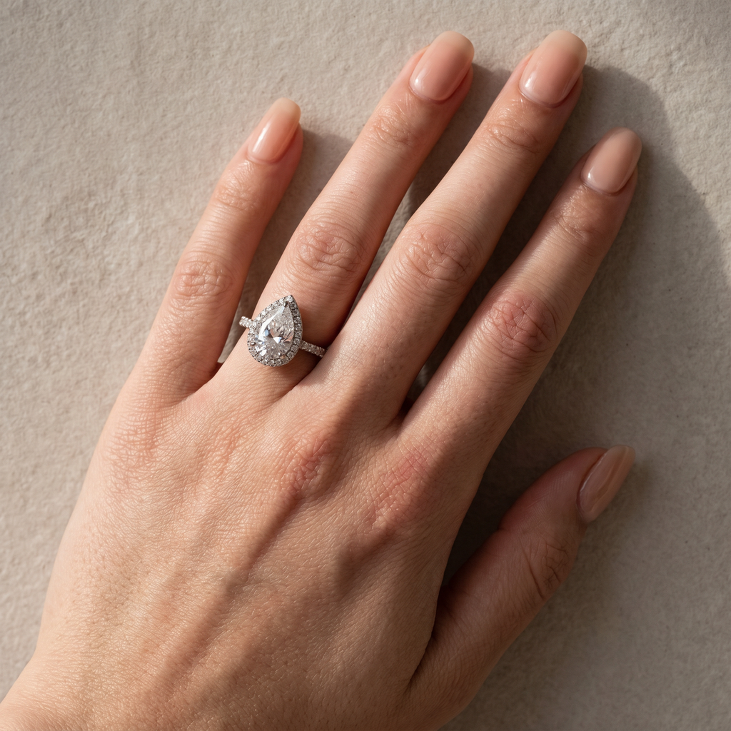Halo 2.2Carat Pear Cut Engagement Ring Everyday Wearable Ring