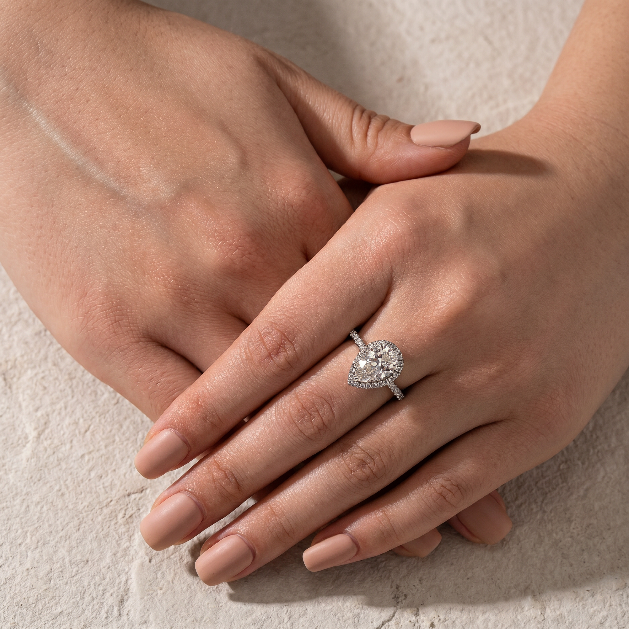 Halo 2.2Carat Pear Cut Engagement Ring Everyday Wearable Ring