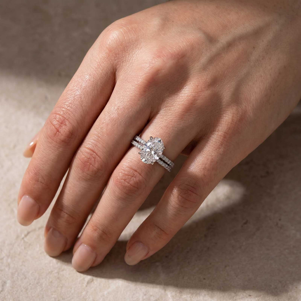 Classic 4.0 Carat Oval Cut  Ring Set Hidden Halo Ring With Half Band For Ring Gift