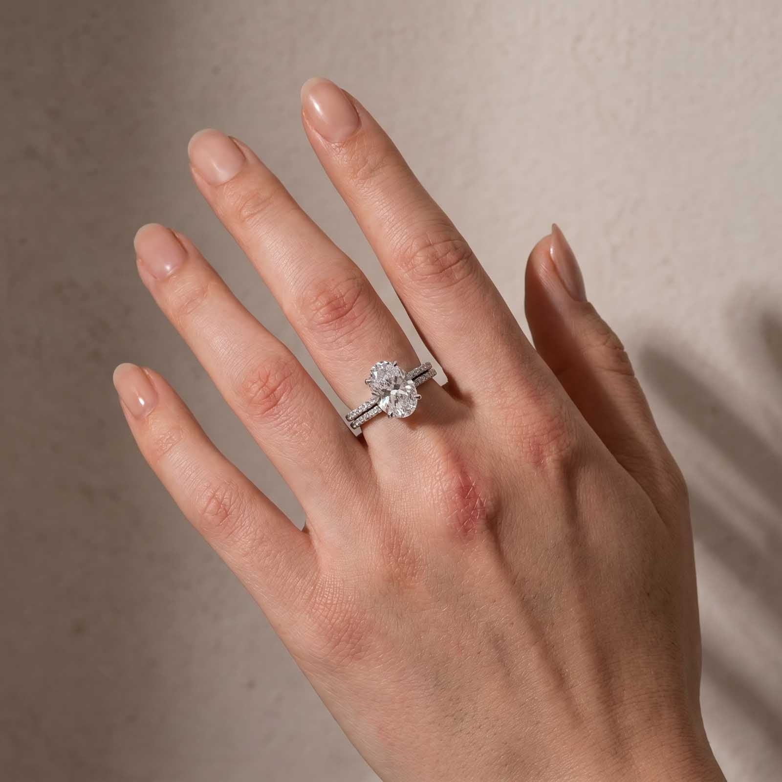 Classic 4.0 Carat Oval Cut  Ring Set Hidden Halo Ring With Half Band For Ring Gift