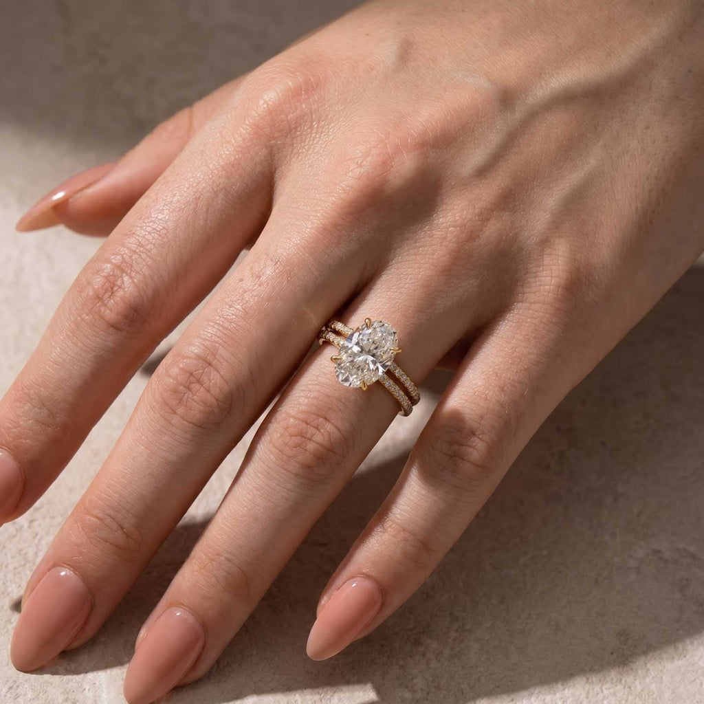 Classic 4.0 Carat Oval Cut  Ring Set Hidden Halo Ring With Half Band For Ring Gift