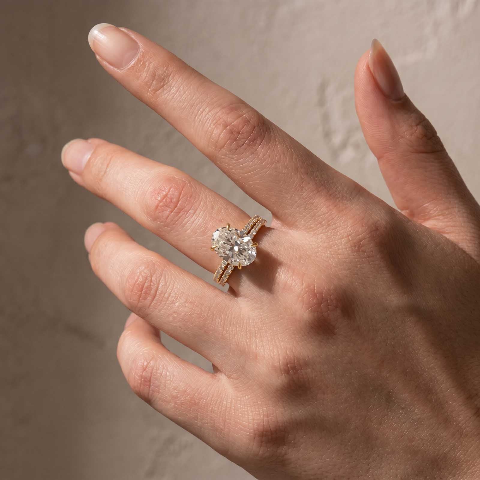 Classic 4.0 Carat Oval Cut  Ring Set Hidden Halo Ring With Half Band For Ring Gift