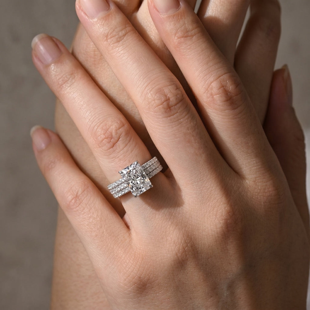 Brass 3.5 Ct Radiant Cut White Stone 3PC Wedding Set In Brass Travel Ring Set