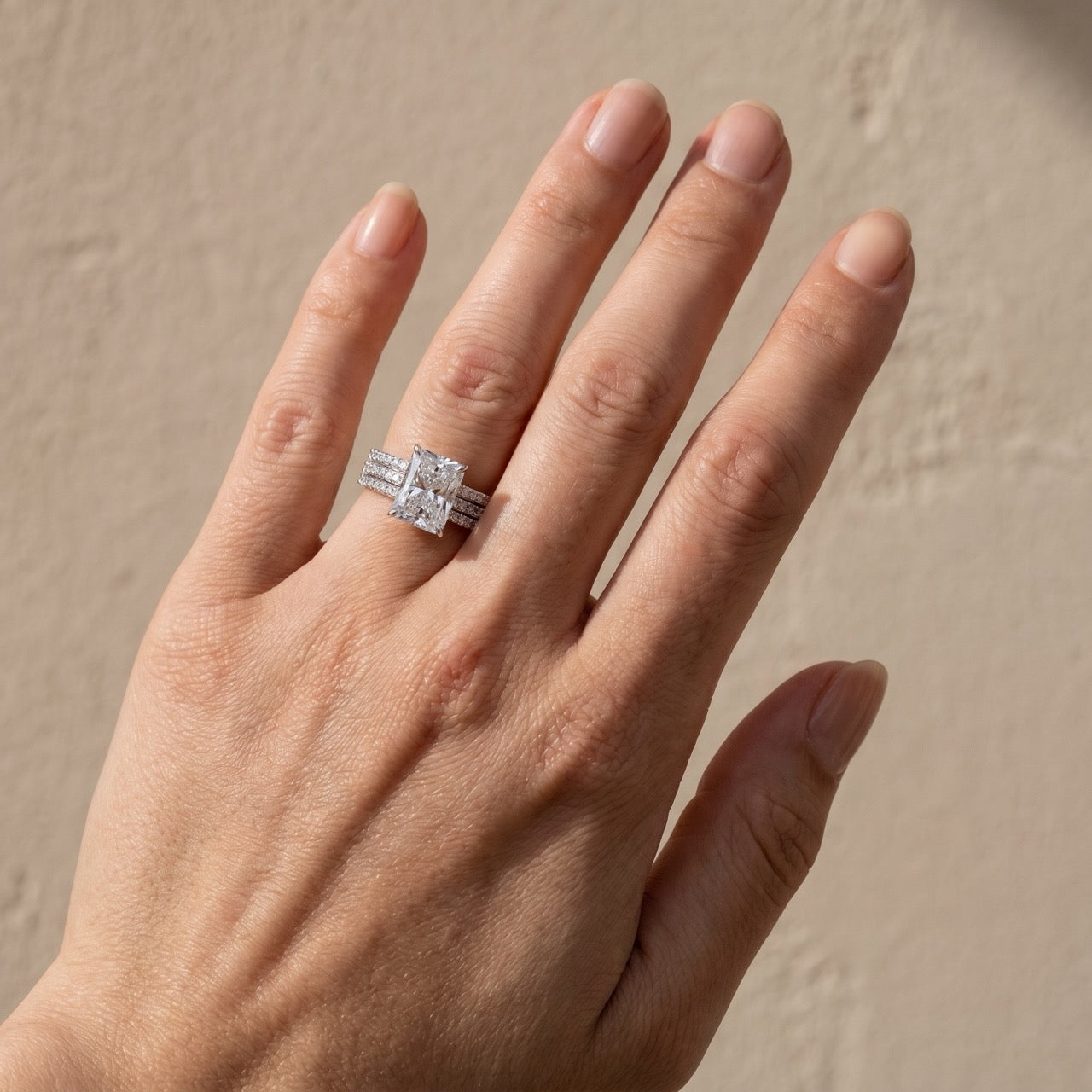 Brass 3.5 Ct Radiant Cut White Stone 3PC Wedding Set In Brass Travel Ring Set