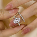 4.0 Carat Oval Cut Wedding Ring Set With Classic Half Wedding Band - Velirellajewelry