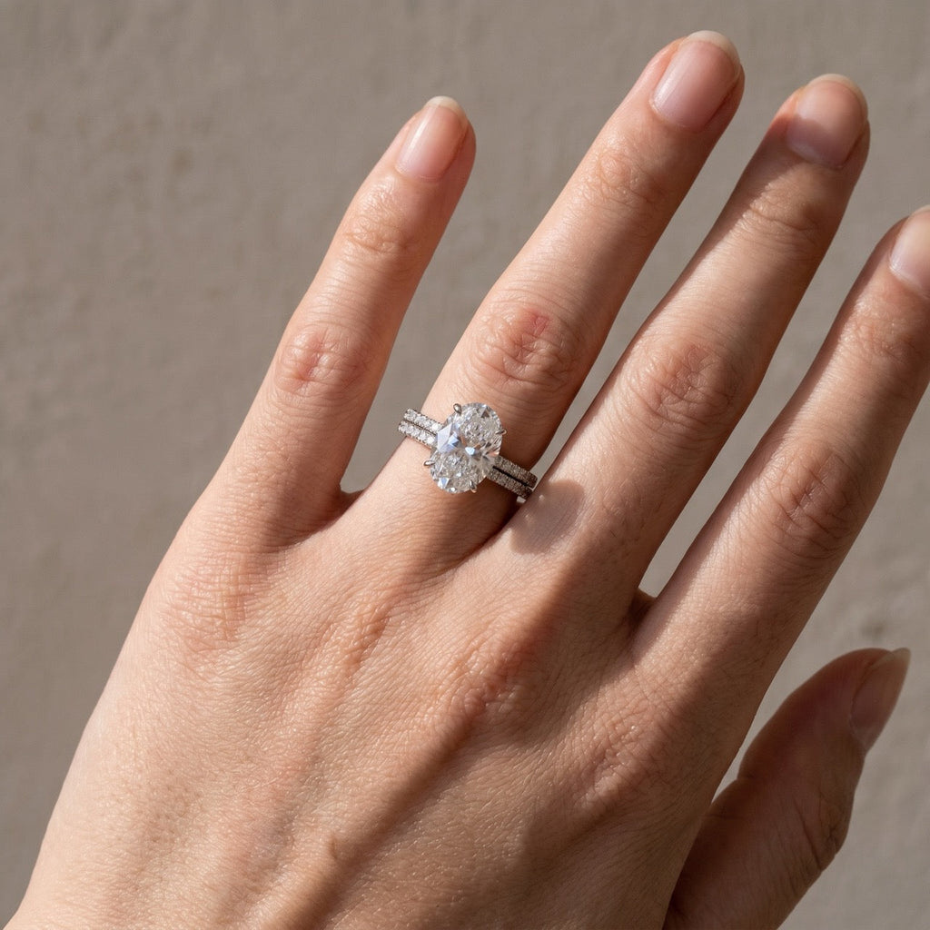 Classic 4.0 Carat Oval Cut  Ring Set Hidden Halo Ring With Half Band For Ring Gift