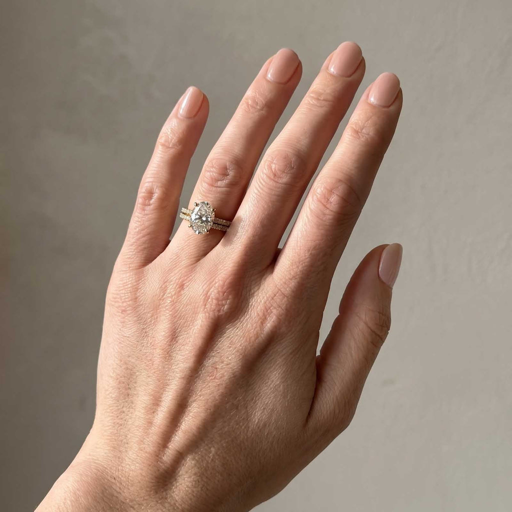 Classic 4.0 Carat Oval Cut  Ring Set Hidden Halo Ring With Half Band For Ring Gift