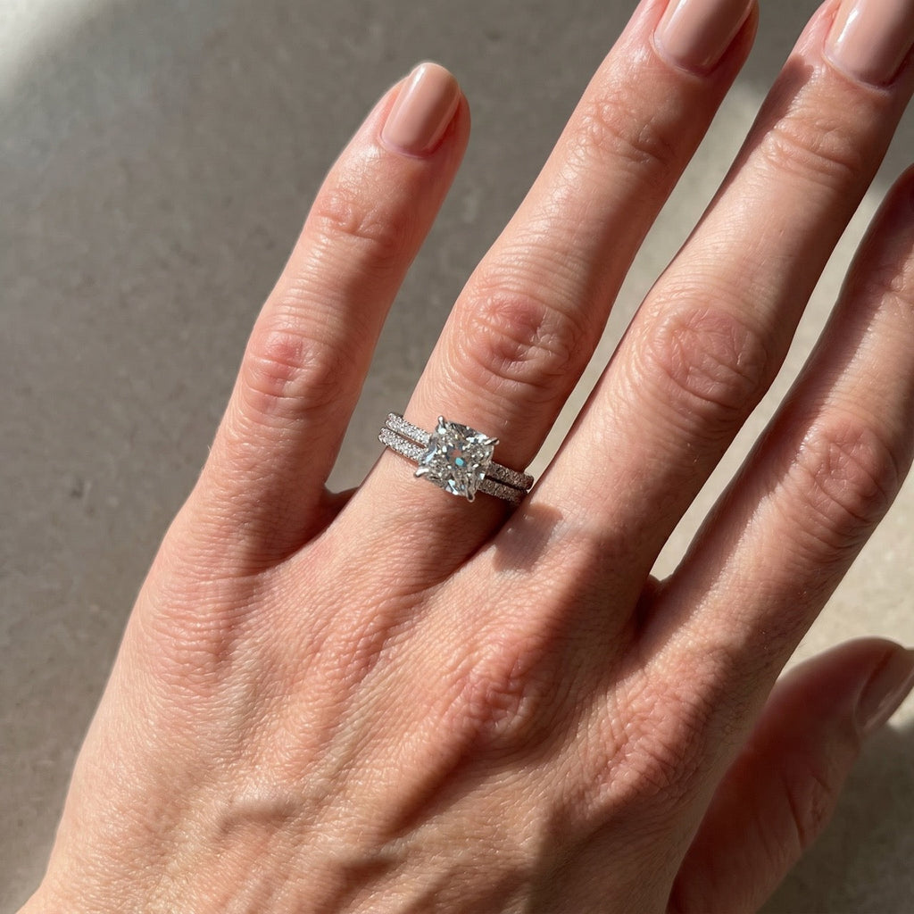 Classic 3.0 Carat Cushion Cut White Sapphire 2PC Ring Set For Holiday Ring Gift