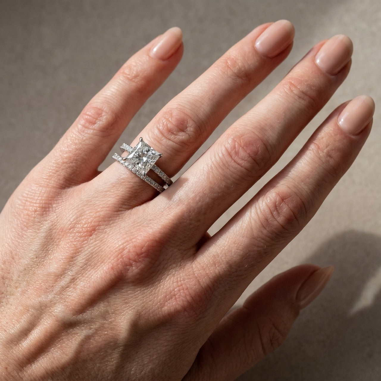 Brass Square 2.0Ct Princess Cut Wedding Ring Set In Brass Stackable Ring Set For Women