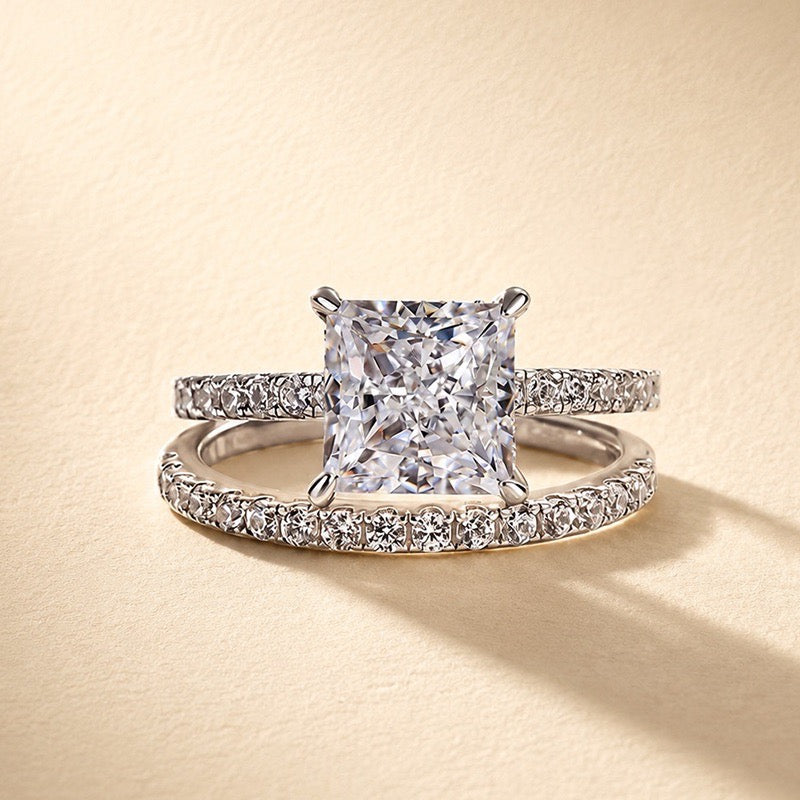 Brass Square 2.0Ct Princess Cut Wedding Ring Set In Brass Stackable Ring Set For Women