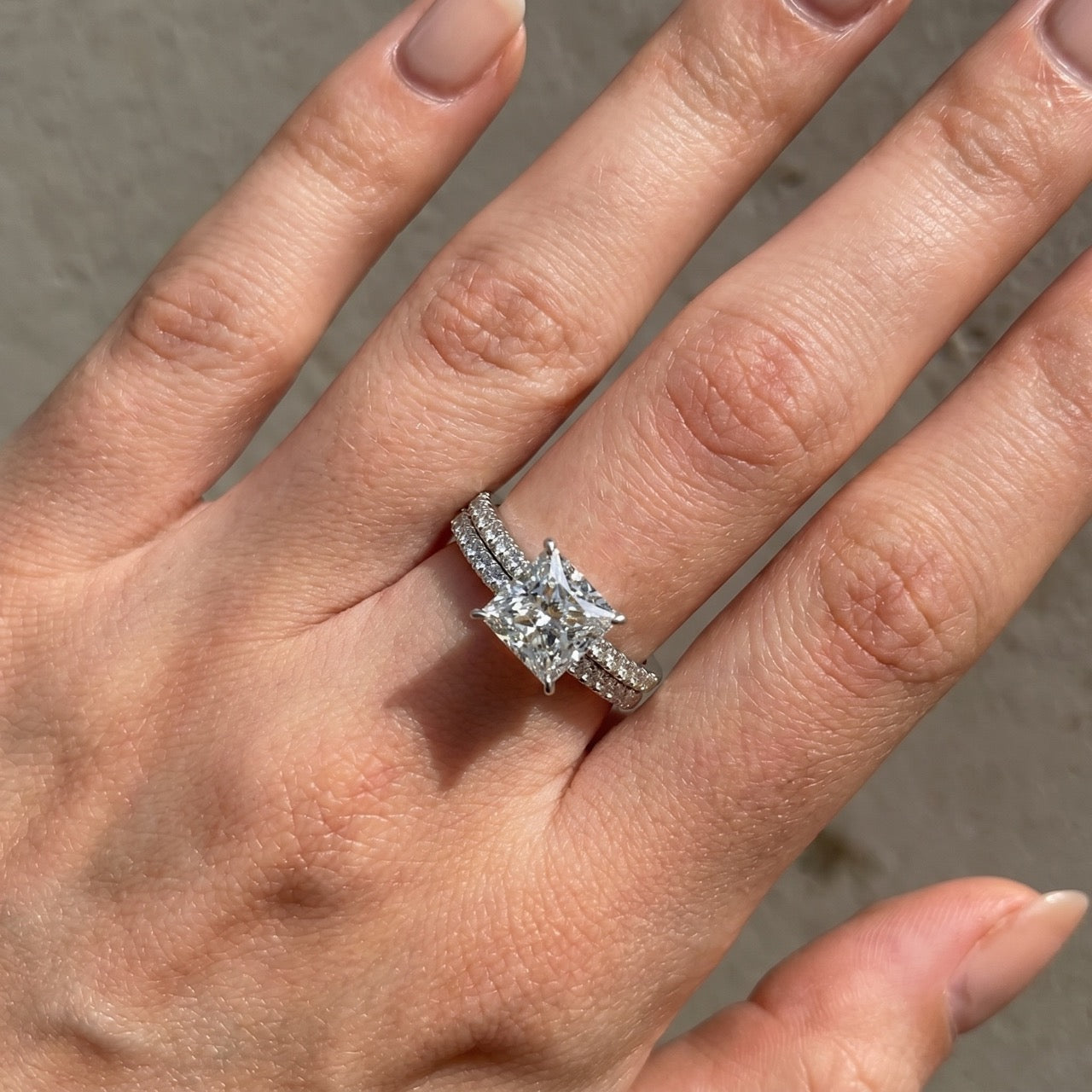Brass Square 2.0Ct Princess Cut Wedding Ring Set In Brass Stackable Ring Set For Women