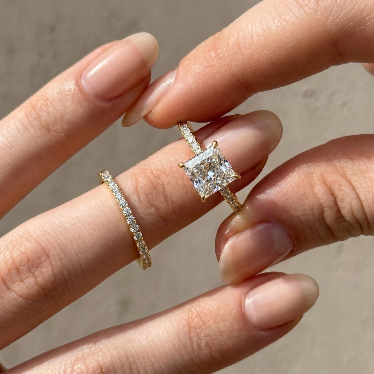 Brass Square 2.0Ct Princess Cut Wedding Ring Set In Brass Stackable Ring Set For Women