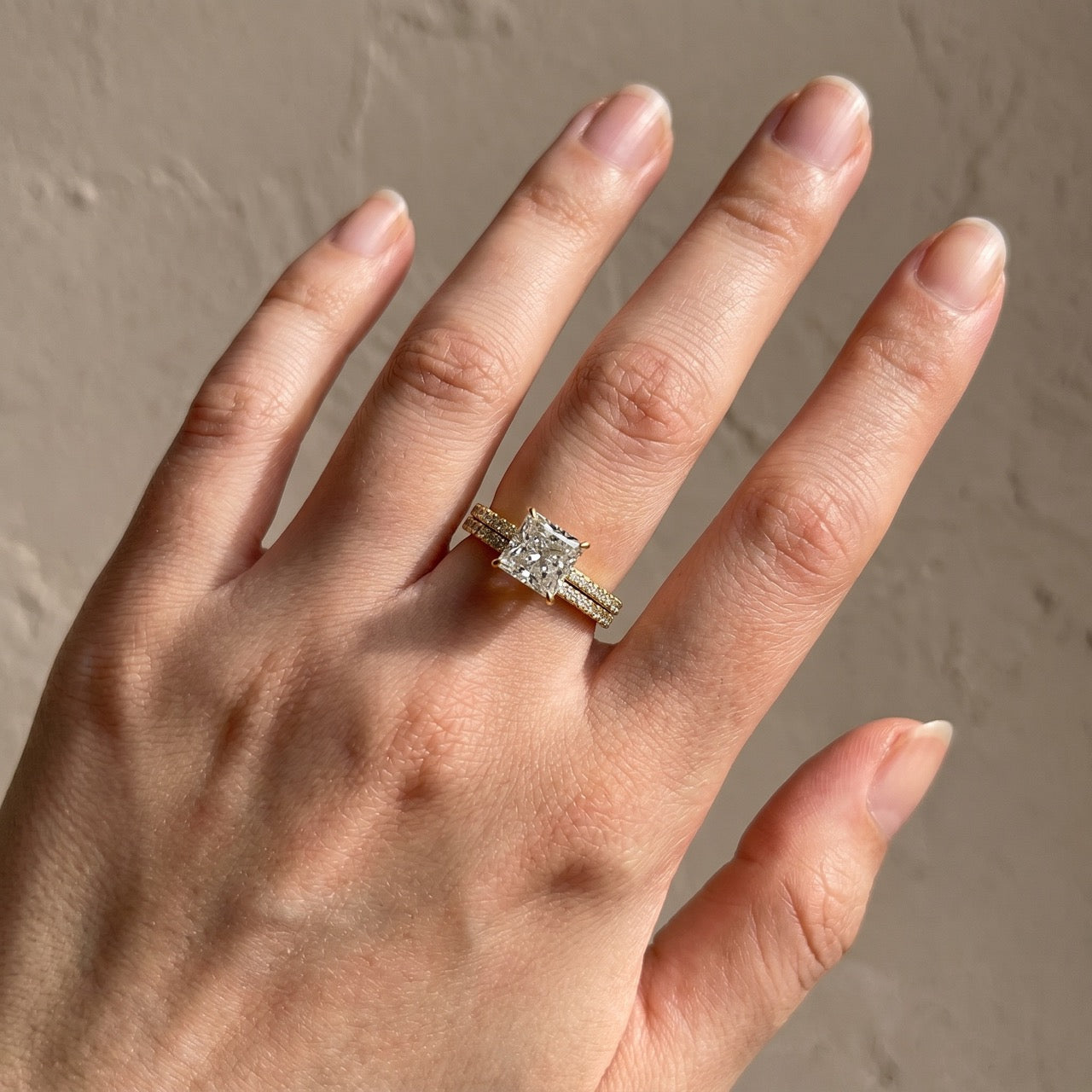 Brass Square 2.0Ct Princess Cut Wedding Ring Set In Brass Stackable Ring Set For Women