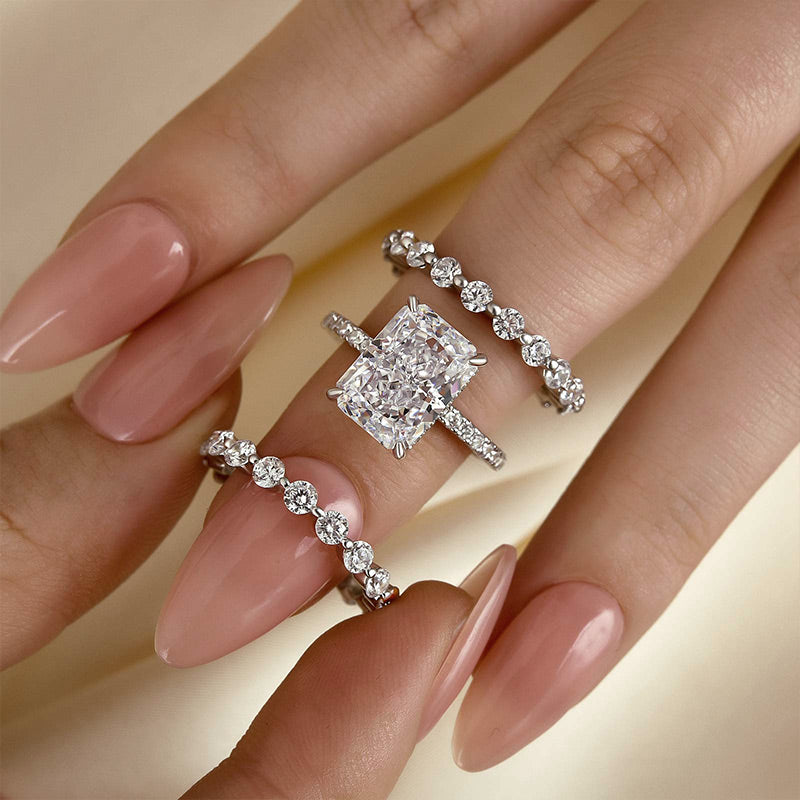 Velirella Stunning Radiant Cut 3PC Wedding Ring Set In Brass - Velirellajewelry