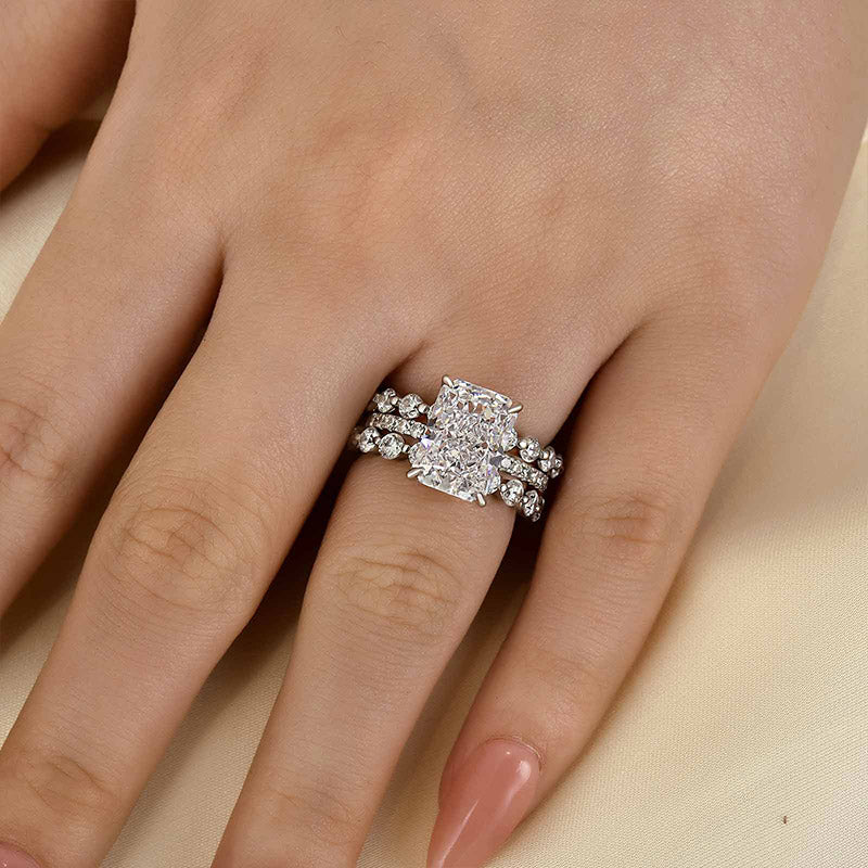 Velirella Stunning Radiant Cut 3PC Wedding Ring Set In Brass - Velirellajewelry