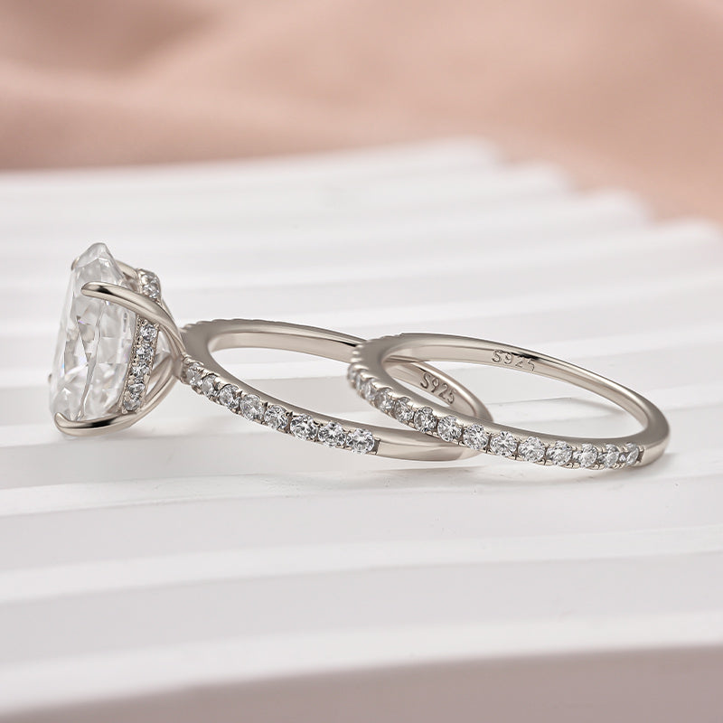 Classic 4.0 Carat Oval Cut  Ring Set Hidden Halo Ring With Half Band For Ring Gift