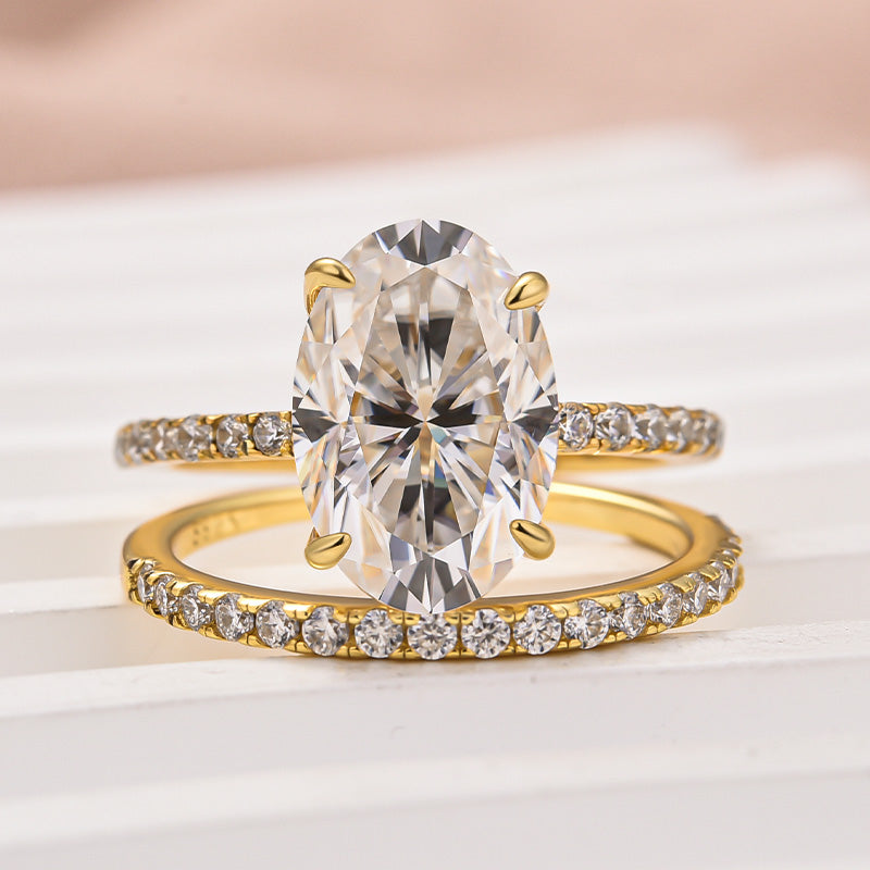Classic 4.0 Carat Oval Cut  Ring Set Hidden Halo Ring With Half Band For Ring Gift
