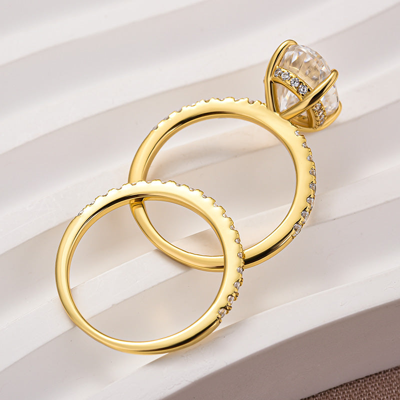 Classic 4.0 Carat Oval Cut  Ring Set Hidden Halo Ring With Half Band For Ring Gift