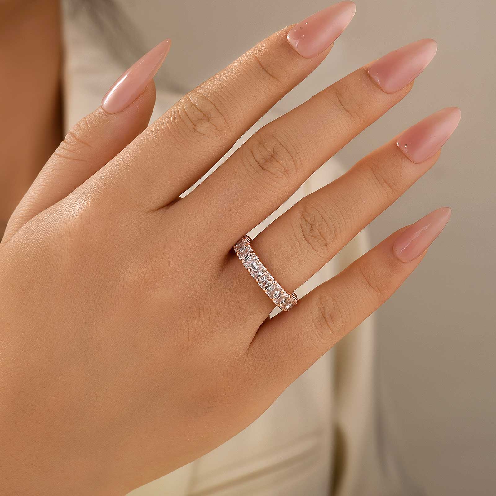 Velirella Elegant Radiant Cut Women's Wedding Band In Brass - Velirellajewelry