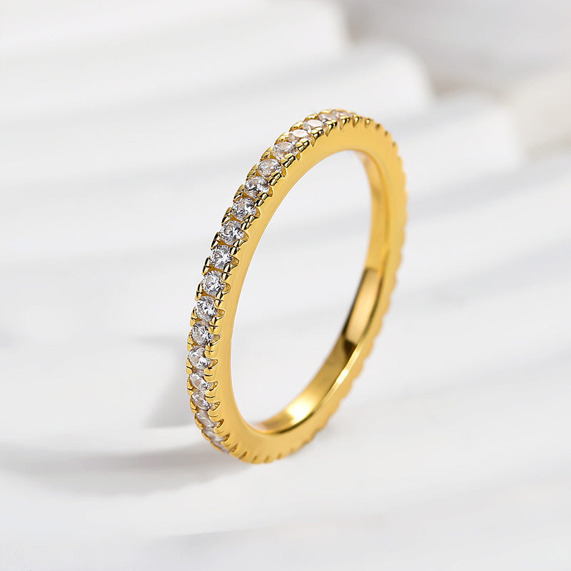 Velirella Classic Full Eternity Thin Wedding Band For Women In Brass - Velirellajewelry