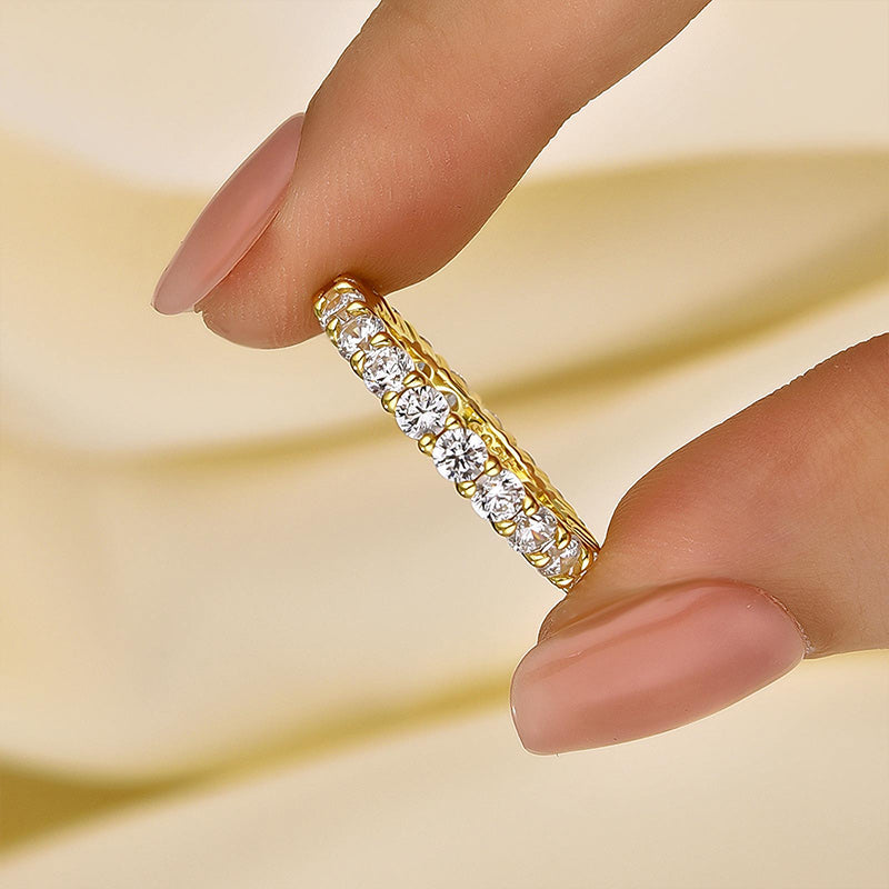 Velirella Eternity Round Cut Simulated Diamond Wedding Band In Brass - Velirellajewelry