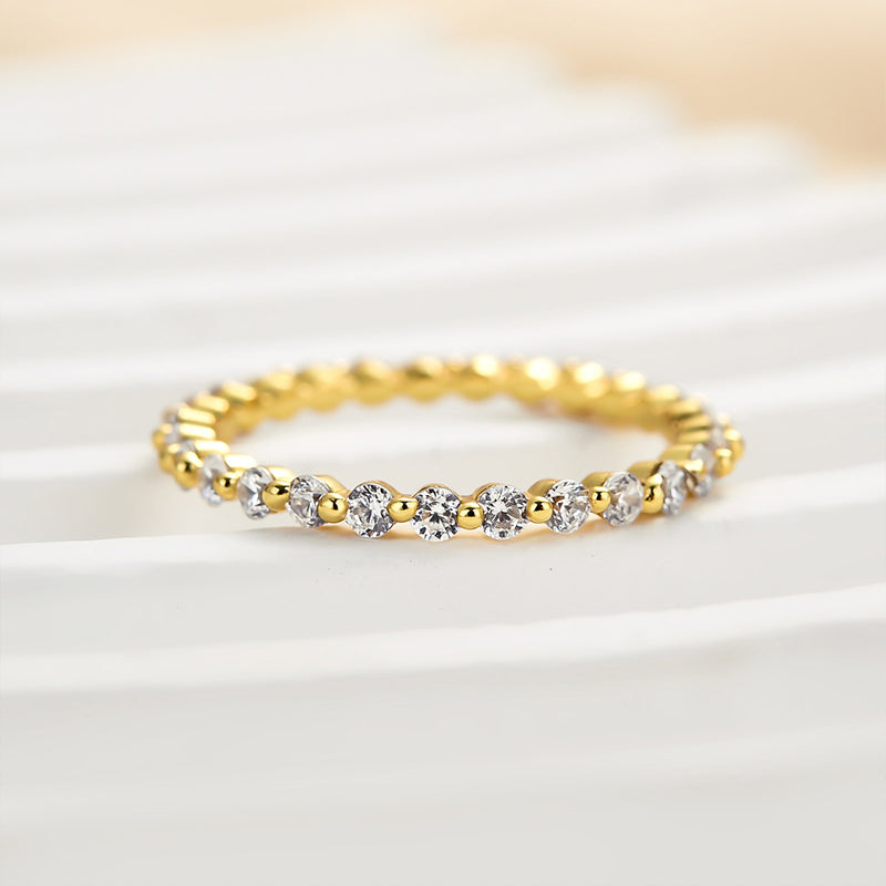 Velirella Classic Round Cut Full Eternity Wedding Band In Brass - Velirellajewelry