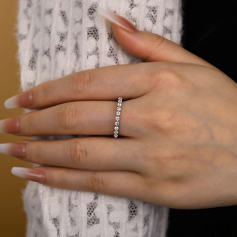 Velirella Classic Round Cut Half Eternity Thin Women's Wedding Band - Velirellajewelry