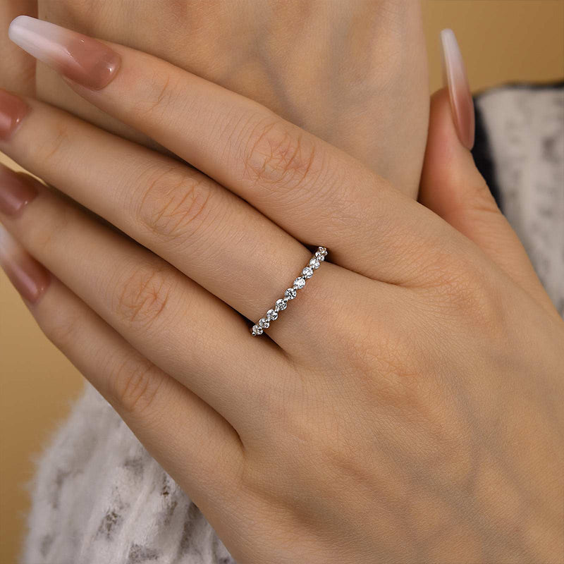 Velirella Classic Round Cut Half Eternity Thin Women's Wedding Band - Velirellajewelry