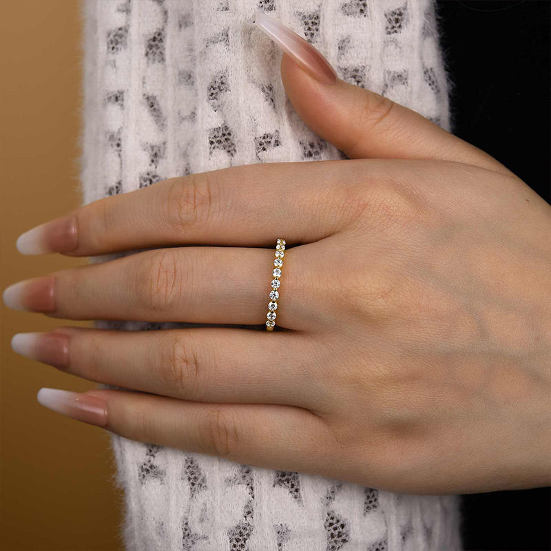 Velirella Classic Round Cut Half Eternity Thin Women's Wedding Band - Velirellajewelry