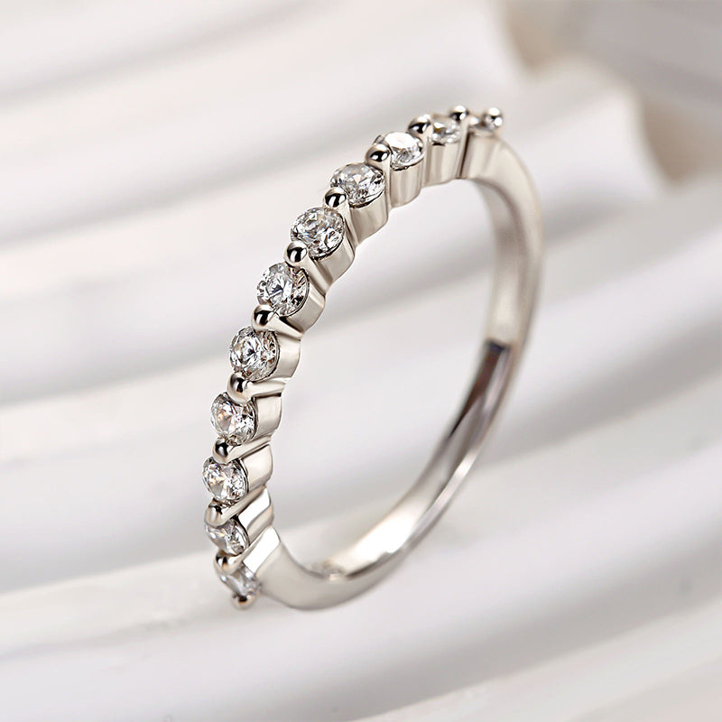 Velirella Classic Round Cut Half Eternity Thin Women's Wedding Band - Velirellajewelry