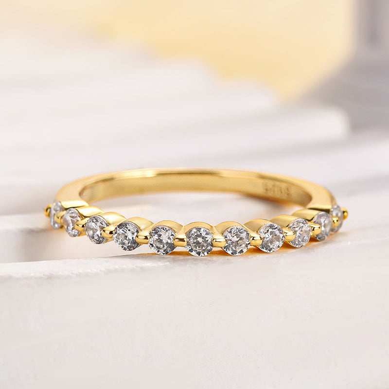 Velirella Classic Round Cut Half Eternity Thin Women's Wedding Band - Velirellajewelry