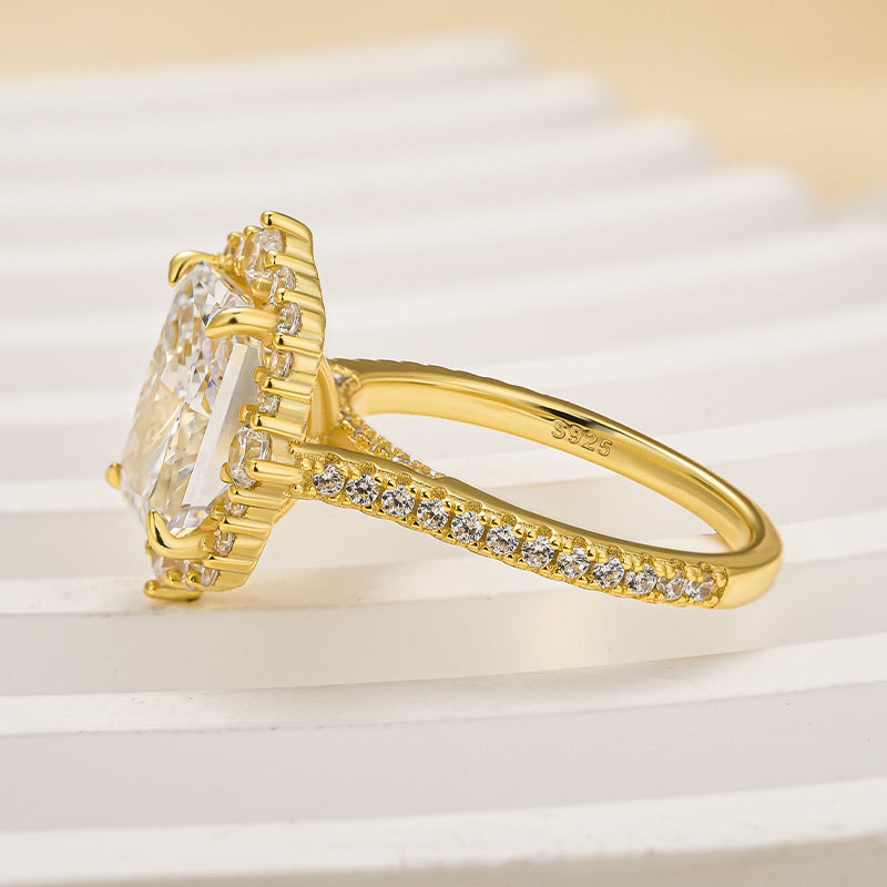 Velirella Gorgeous Halo Radiant Cut Simulated Diamond Engagement Ring In Brass - Velirellajewelry