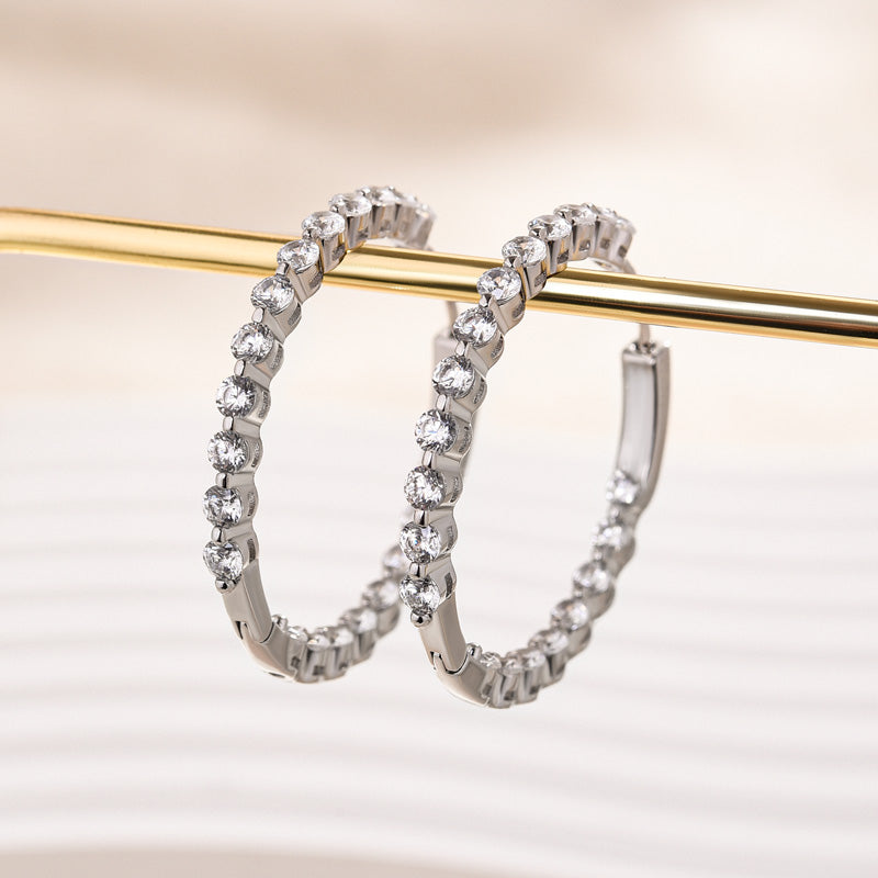 Sparkle Round Cut Women's Hoop Earrings In Brass - Velirellajewelry