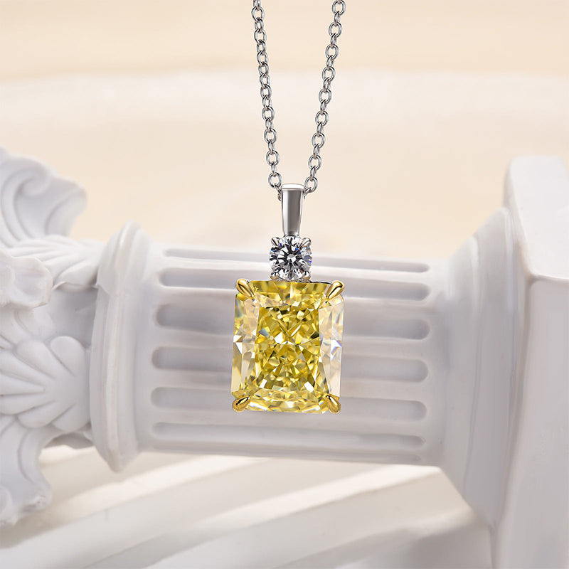 Elegant Yellow Sapphire Radiant Cut Pendant Necklace In Brass - Velirellajewelry