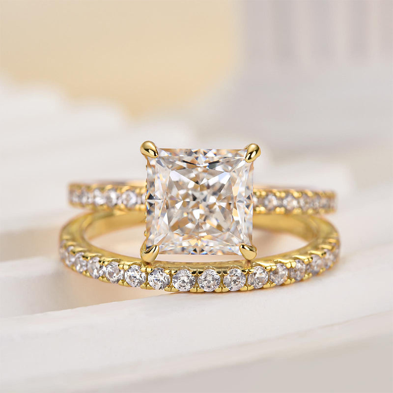 Velirella Elegant Square Princess Cut Wedding Ring Set For Women In Brass - Velirellajewelry