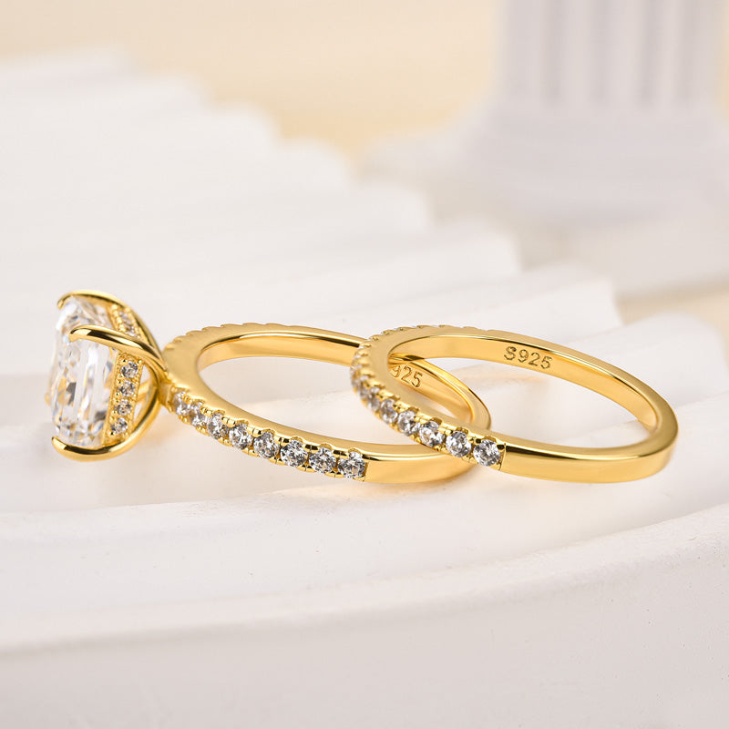 Velirella Elegant Square Princess Cut Wedding Ring Set For Women In Brass - Velirellajewelry