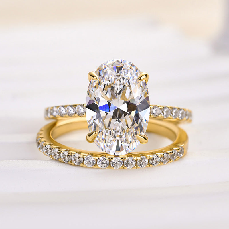 4.0 Carat Oval Cut Wedding Ring Set With Classic Half Wedding Band - Velirellajewelry