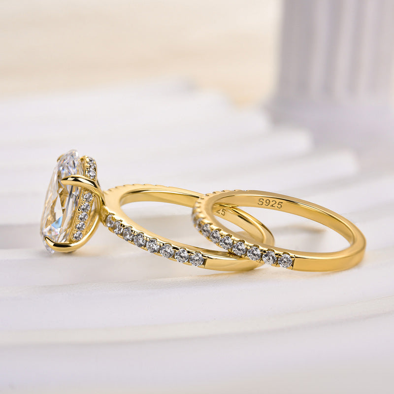 4.0 Carat Oval Cut Wedding Ring Set With Classic Half Wedding Band - Velirellajewelry