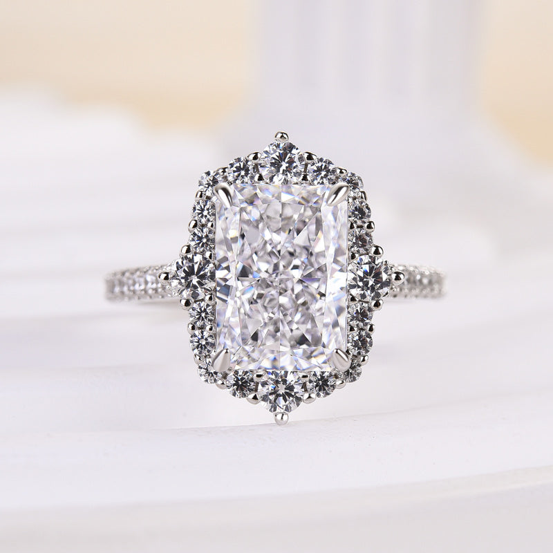 Velirella Gorgeous Halo Radiant Cut Simulated Diamond Engagement Ring In Brass - Velirellajewelry