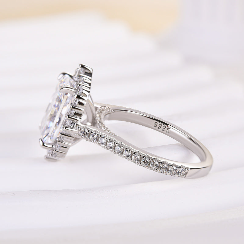 Velirella Gorgeous Halo Radiant Cut Simulated Diamond Engagement Ring In Brass - Velirellajewelry