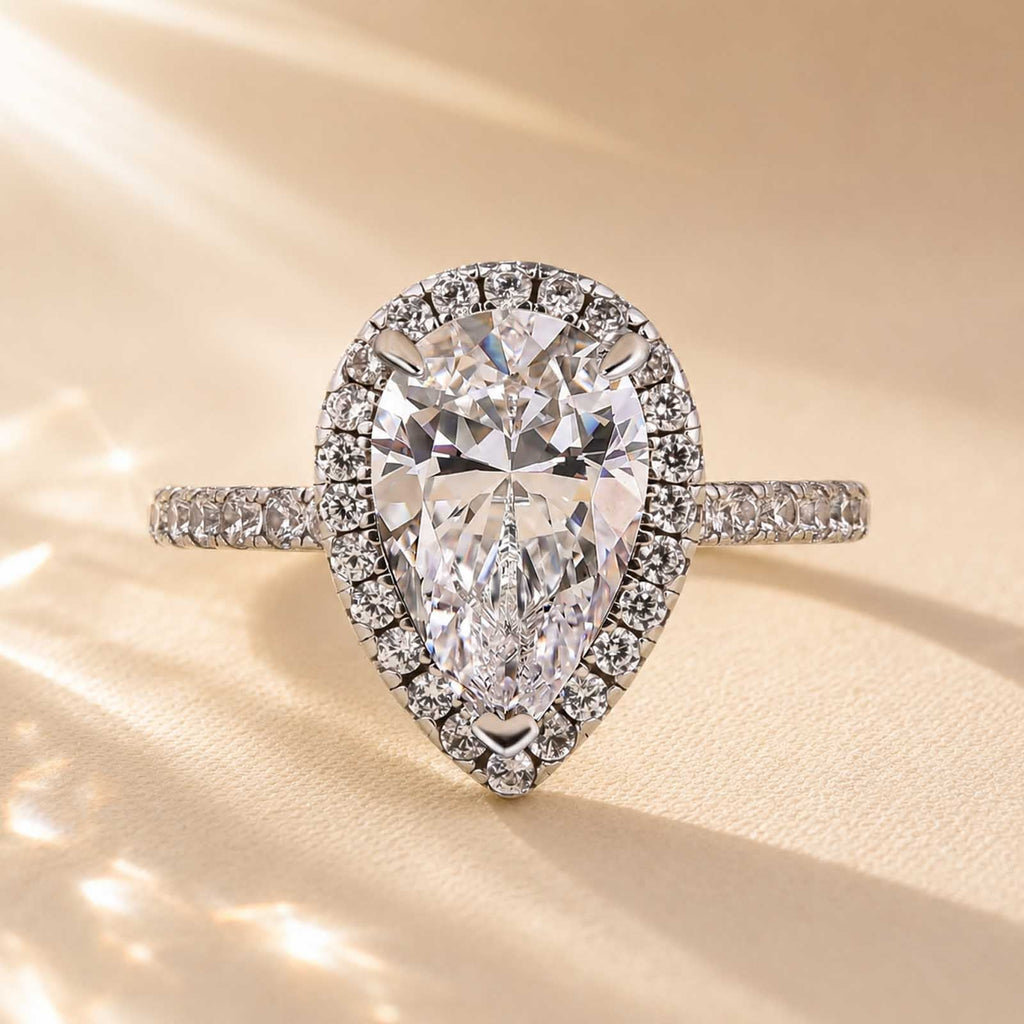 Halo 2.2Carat Pear Cut Engagement Ring Everyday Wearable Ring