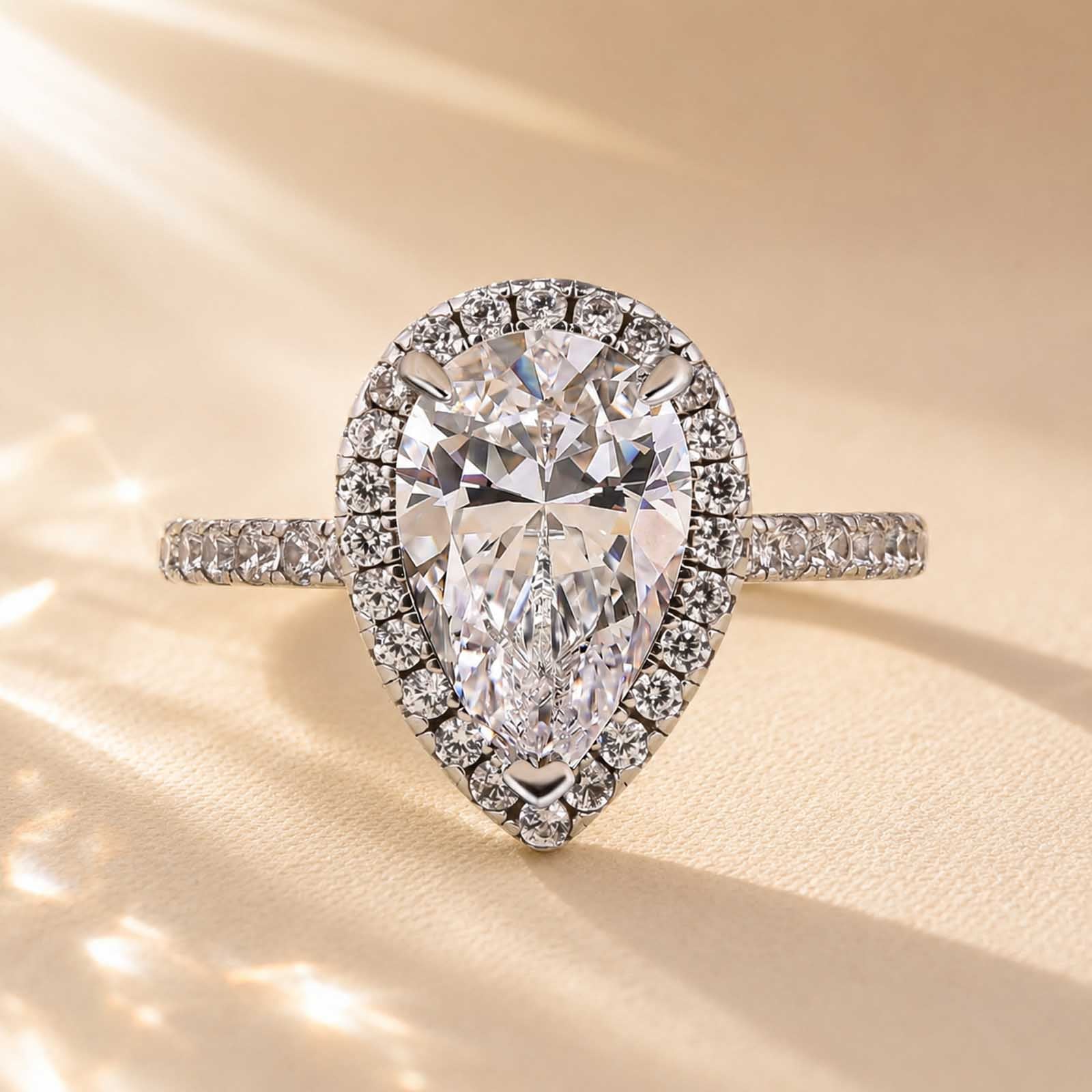 Halo 2.2Carat Pear Cut Engagement Ring Everyday Wearable Ring