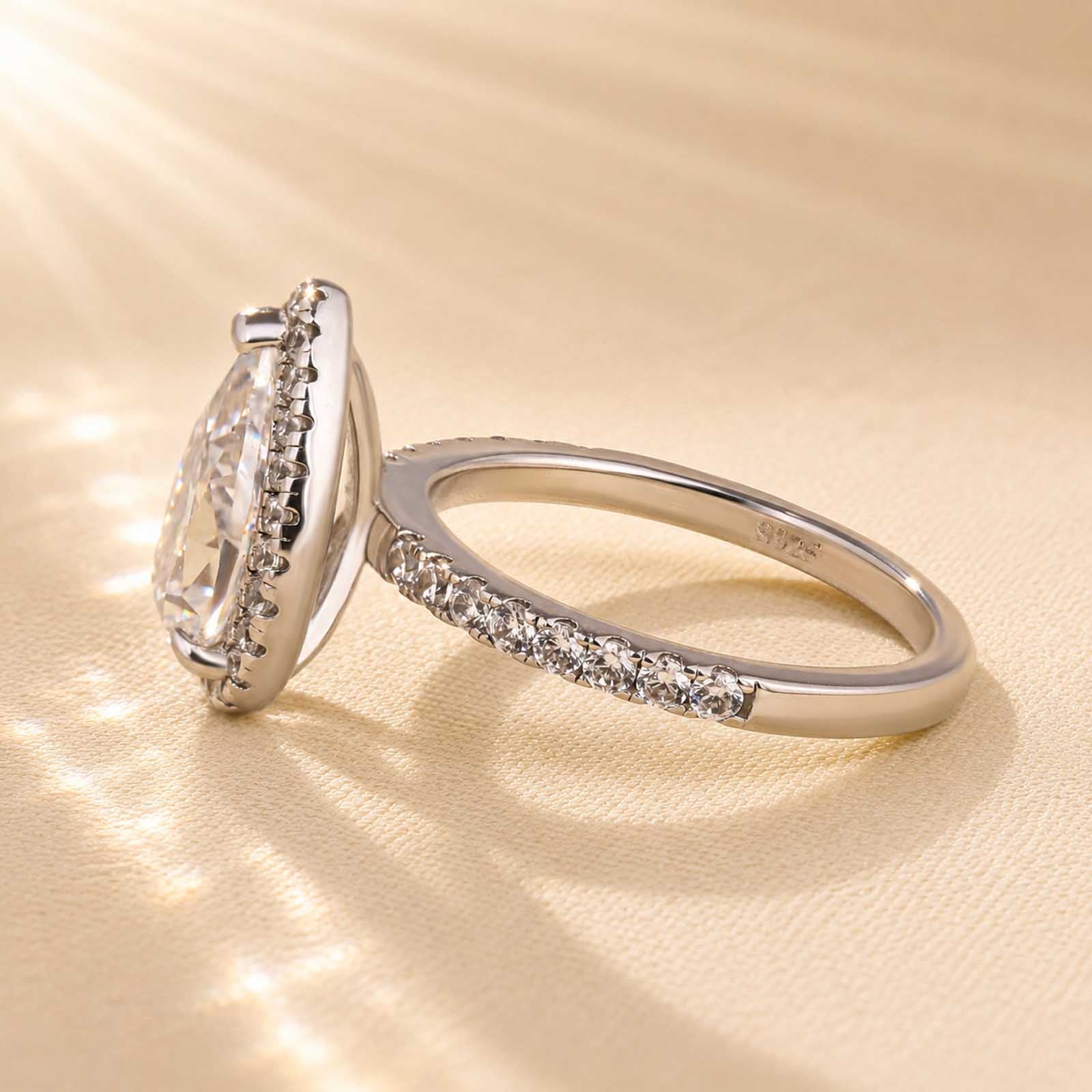 Halo 2.2Carat Pear Cut Engagement Ring Everyday Wearable Ring