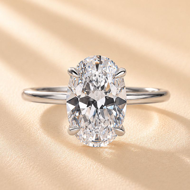 Brass 3.5 Carat Oval Cut Hidden Halo Engagement Ring In Brass Daily Wearable Ring