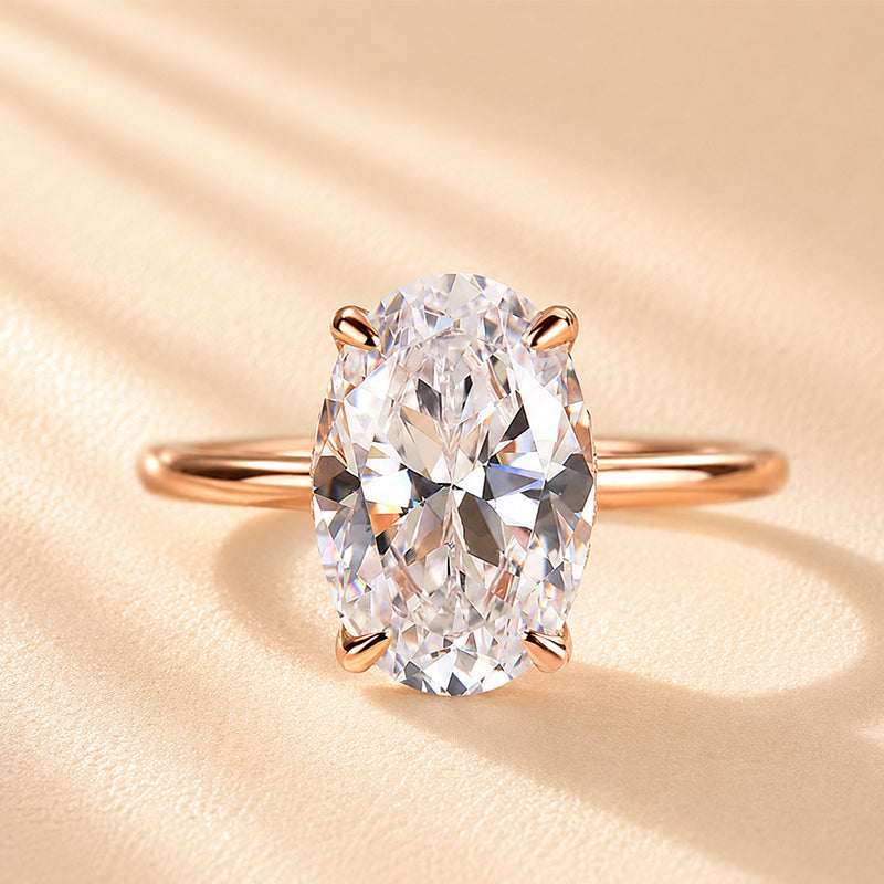 Brass 3.5 Carat Oval Cut Hidden Halo Engagement Ring In Brass Daily Wearable Ring
